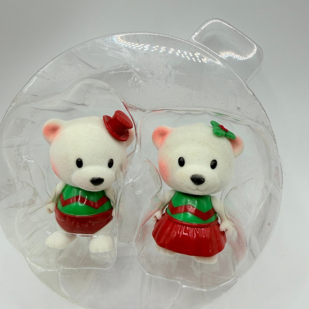 Li'l Woodzeez Polly Poppy Holiday Bears Christmas Flocked Figures Set Toy